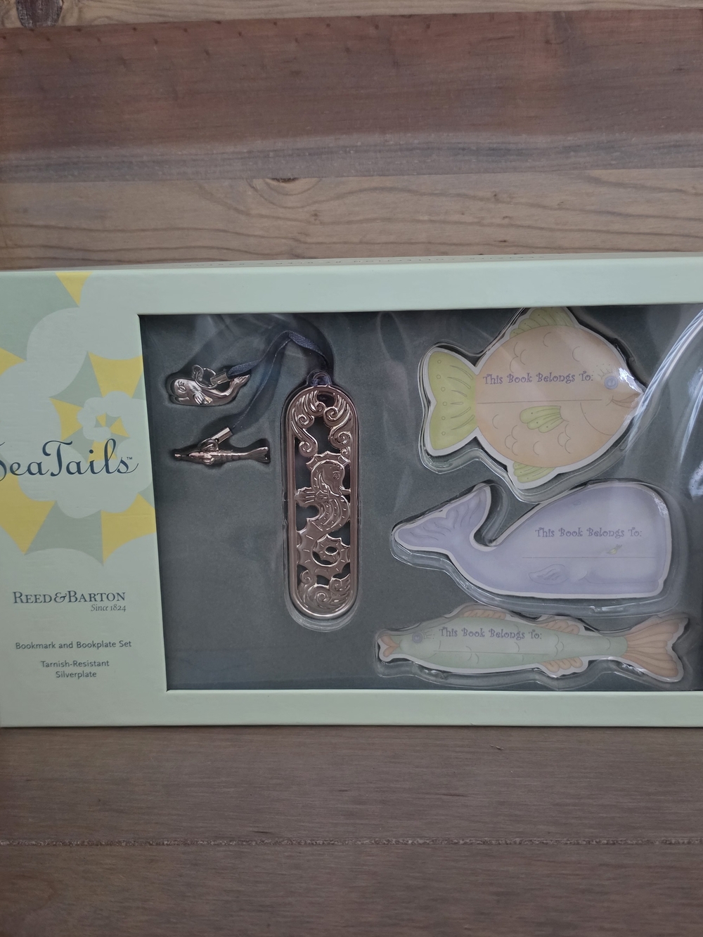 Reed & Barton Fish Tails Silver Bookmark and Bookplate Set